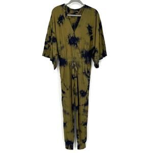 Young Fabulous & Broke Jumpsuit‎ Small Green Black Tie Dye Kimono Sleeves V-Neck